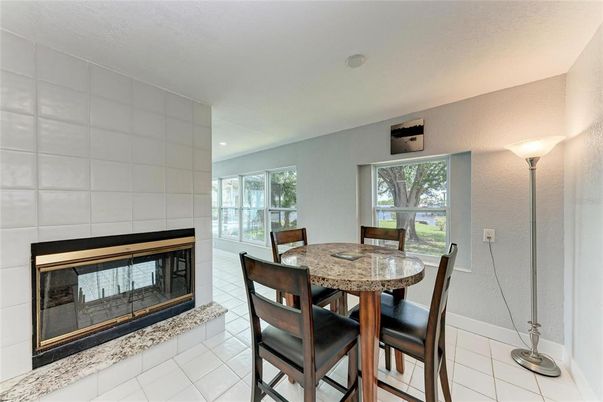 Dining room, Fireplace, Interior, Recessed Lighting