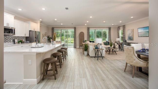 Interior, Kitchen, Living room, Recessed Lighting, Stainless Steel Appliances, Wood Texture Flooring