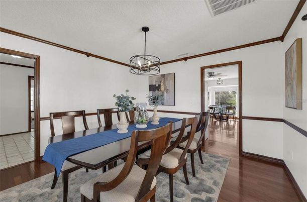 Chandelier, Dining room, Interior, Wood Texture Flooring