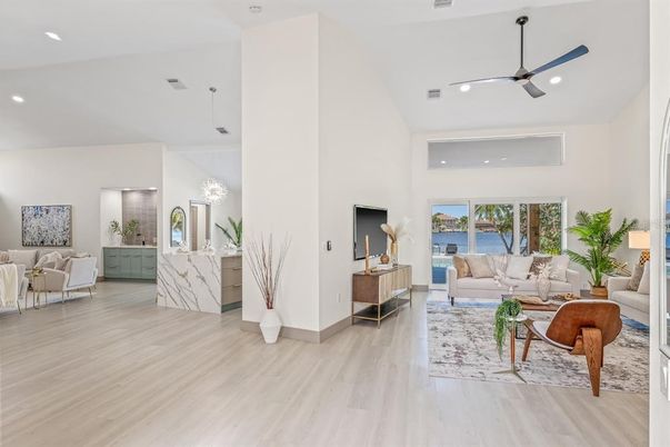Chandelier, Interior, Living room, Recessed Lighting, Water, Wood Texture Flooring