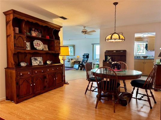 Dining room, Interior, Pendant Lights, Wood Texture Flooring