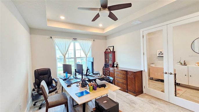 Home Office, Interior, Recessed Lighting, Wood Texture Flooring
