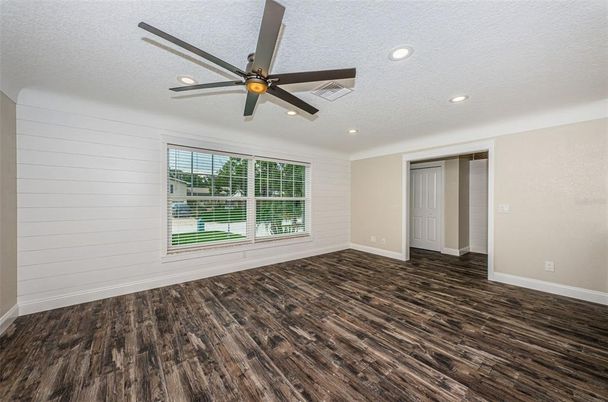 Empty room, Interior, Recessed Lighting, Wood Texture Flooring