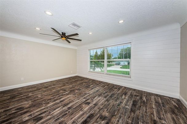 Empty room, Interior, Recessed Lighting, Wood Texture Flooring