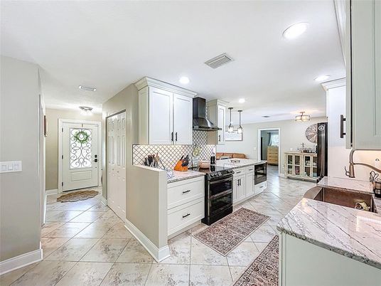 Interior, Kitchen, Marble, Pendant Lights, Recessed Lighting