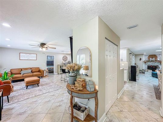 Fireplace, Interior, Living room, Marble, Recessed Lighting