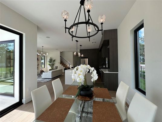 Chandelier, Dining room, Interior, Living room, Pendant Lights, Wood Texture Flooring