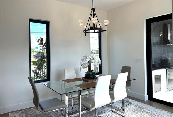 Chandelier, Dining room, Interior, Pendant Lights, Wood Texture Flooring