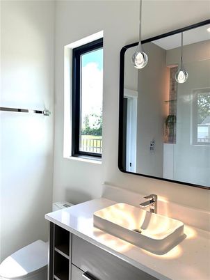 Bathroom, Glass Shower, Interior, Pendant Lights