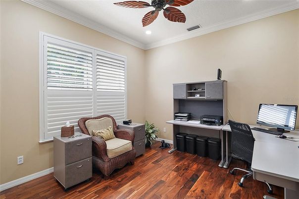 Home Office, Interior, Recessed Lighting, Wood Texture Flooring