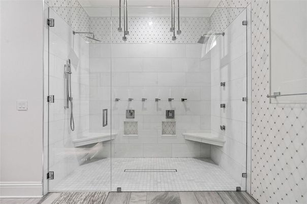 Bathroom, Glass Shower, Interior, Wood Texture Flooring