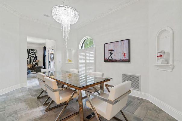 Chandelier, Dining room, Interior, Marble