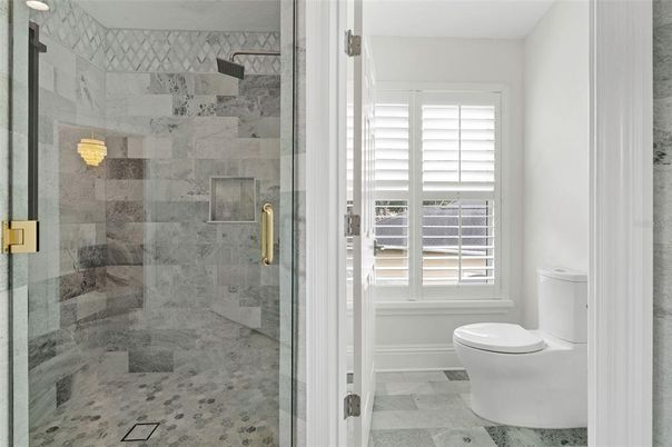 Bathroom, Glass Shower, Interior, Marble Walls