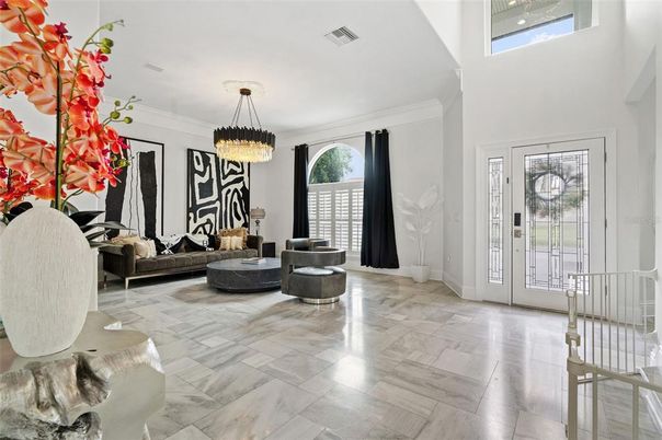 Chandelier, Interior, Living room, Marble, Pendant Lights, Wood Texture Flooring
