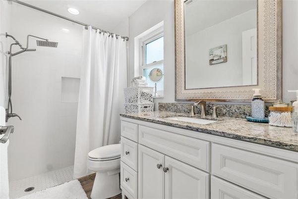 Bathroom, Interior, Recessed Lighting, Wood Texture Flooring