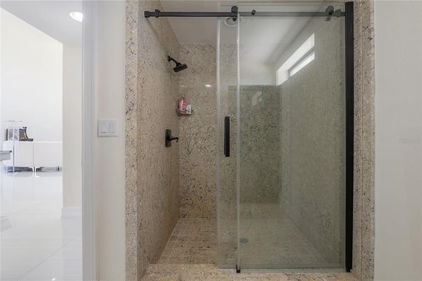 Bathroom, Glass Shower, Interior, Recessed Lighting