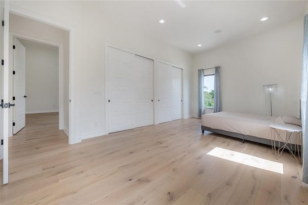 Bedroom, Interior, Recessed Lighting, Wood Texture Flooring