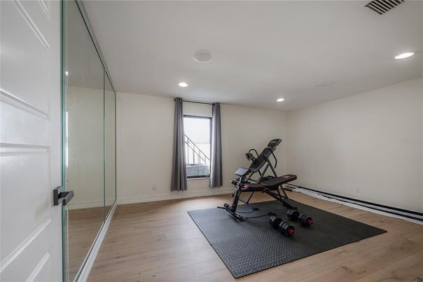 Fitness Equipment, Interior, Recessed Lighting, Wood Texture Flooring