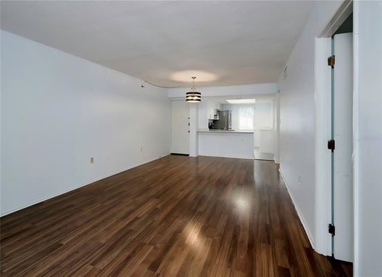 Empty room, Interior, Kitchen, Pendant Lights, Wood Texture Flooring