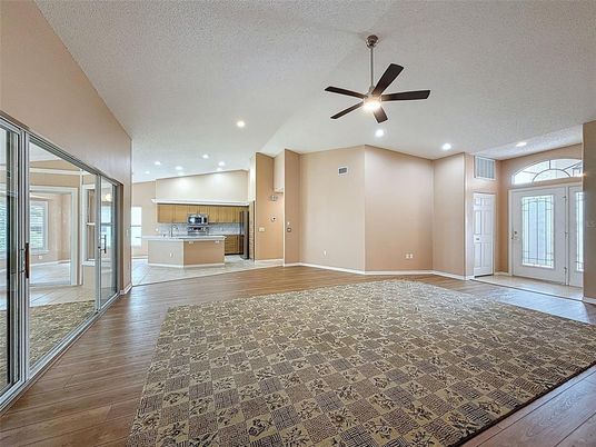 Empty room, Interior, Kitchen, Recessed Lighting, Wood Texture Flooring