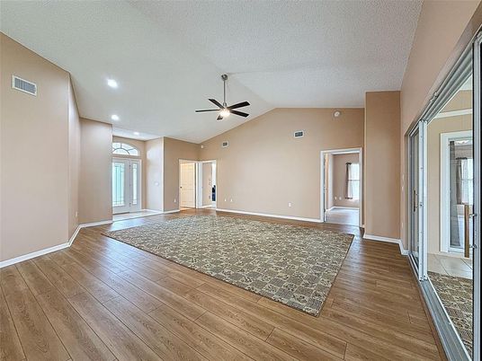 Empty room, Interior, Recessed Lighting, Wood Texture Flooring