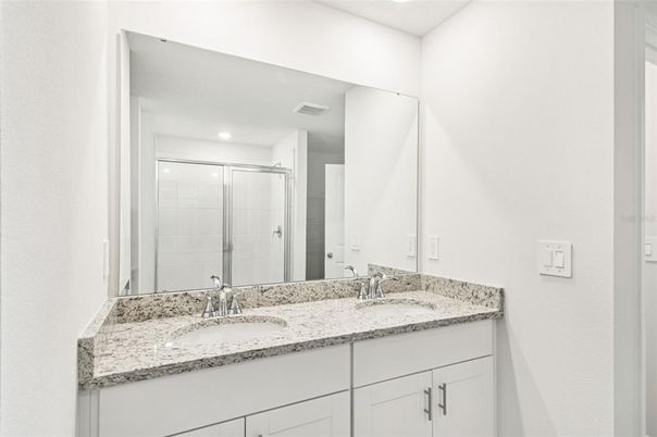 Bathroom, Dual Sink Vanities, Glass Shower, Interior, Recessed Lighting