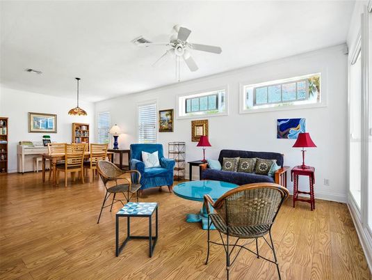 Dining room, Interior, Living room, Pendant Lights, Wood Texture Flooring