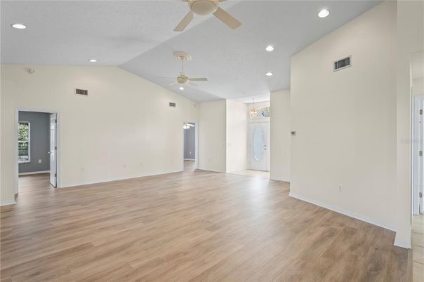 Empty room, Interior, Recessed Lighting, Wood Texture Flooring
