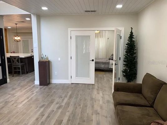 Dining room, Interior, Pendant Lights, Recessed Lighting, Wooden Ceilings, Wood Texture Flooring