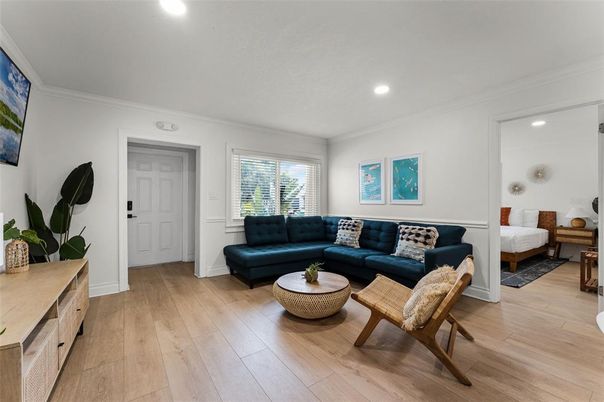 Interior, Living room, Recessed Lighting, Wood Texture Flooring