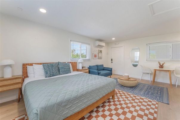 Bedroom, Interior, Recessed Lighting, Wood Texture Flooring
