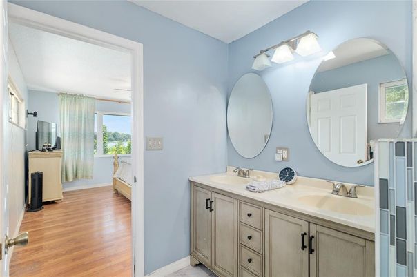 Bathroom, Dual Sink Vanities, Interior, Wood Texture Flooring