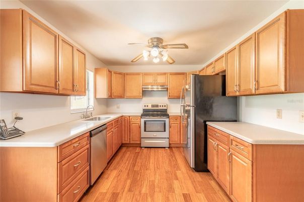 Interior, Kitchen, Stainless Steel Appliances, Wood Texture Flooring