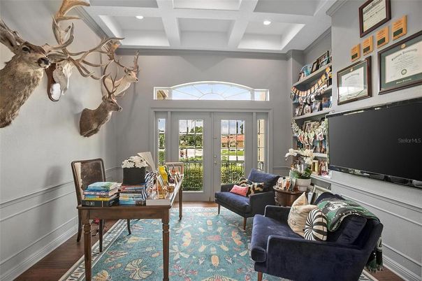 Home Office, Interior, Living room, Recessed Lighting, Wood Texture Flooring