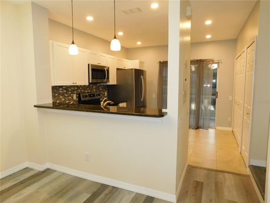 Interior, Kitchen, Pendant Lights, Recessed Lighting, Wood Texture Flooring