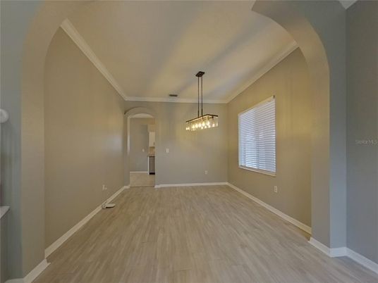 Empty room, Interior, Pendant Lights, Wood Texture Flooring