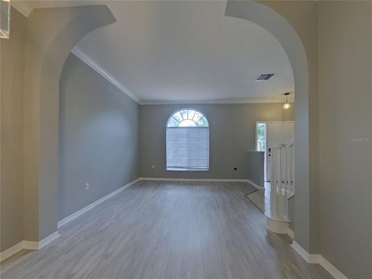 Empty room, Interior, Pendant Lights, Wood Texture Flooring