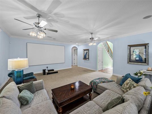 Interior, Living room, Projection Screen, Recessed Lighting