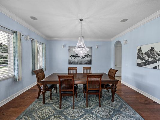 Chandelier, Dining room, Interior, Pendant Lights, Wood Texture Flooring