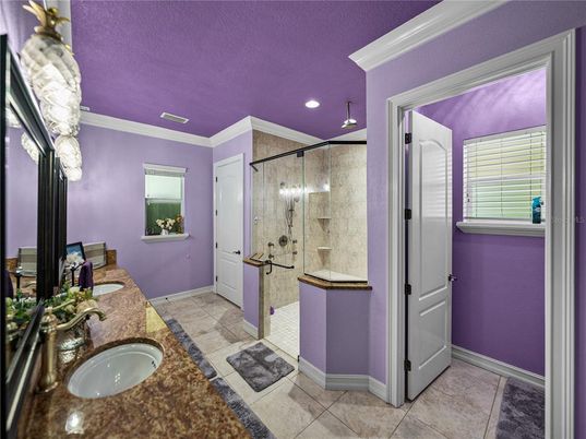 Bathroom, Dual Sink Vanities, Glass Shower, Interior, Recessed Lighting