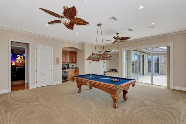 Billiard Table, Game Room, Interior, Pendant Lights, Recessed Lighting