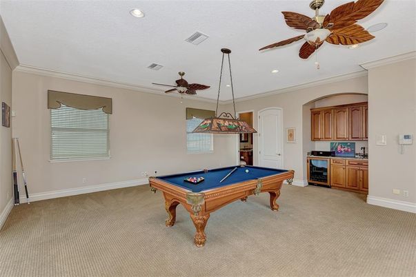 Billiard Table, Game Room, Interior, Pendant Lights, Recessed Lighting