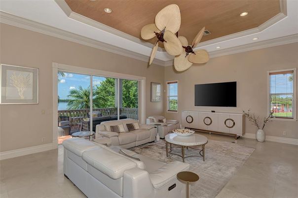 Interior, Living room, Recessed Lighting, Water, Wooden Ceilings