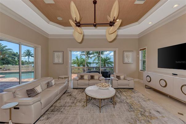 Interior, Living room, Recessed Lighting, Water, Wooden Ceilings