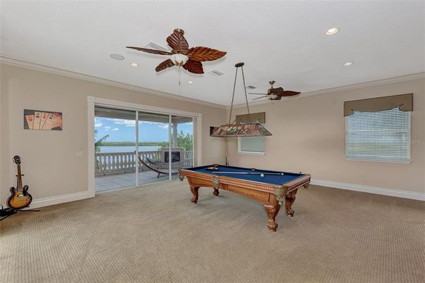 Billiard Table, Game Room, Interior, Recessed Lighting, Water