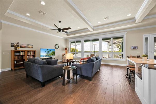 Interior, Living room, Recessed Lighting, Wood Texture Flooring