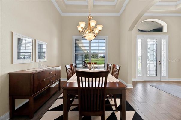 Chandelier, Dining room, Interior, Wood Texture Flooring
