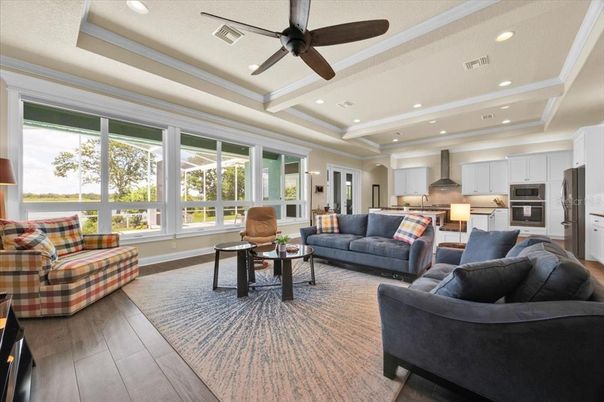 Interior, Kitchen, Living room, Recessed Lighting, Stainless Steel Appliances, Wood Texture Flooring