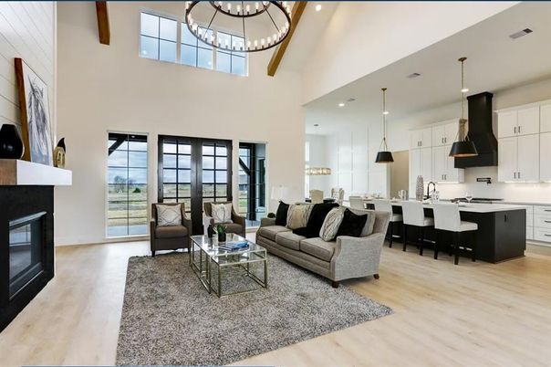 Interior, Kitchen, Living room, Pendant Lights, Recessed Lighting, Wood Texture Flooring