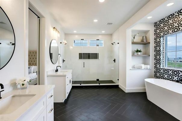 Bathroom, Dual Sink Vanities, Free Standing Baths, Glass Shower, Interior, Recessed Lighting